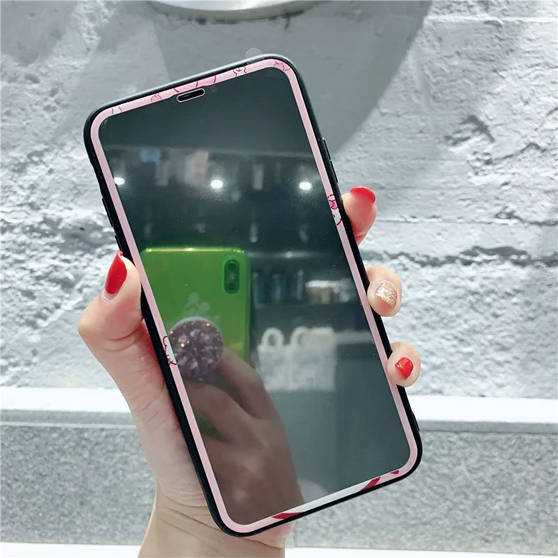High Quality Protective Tempered Glass For iPhone X XR XS Max 11 Pro Max Cartoon Pattern Kitty Cat Screen Protector 3D Soft Edge