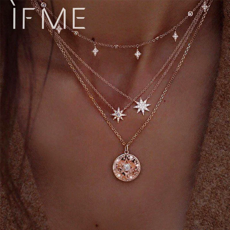 Женская цепочка с подвеской IF ME винтажная многослойная золотого цвета