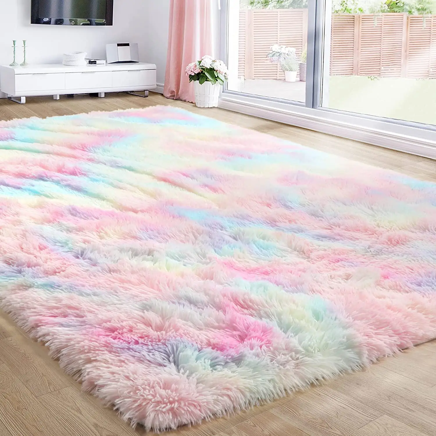 

Cute Decor Rug Playroom Rainbow Kids Shag Fluffy Baby Girls Bedroom For Nursery Room Carpets For Room Rugs Girls Area Teen Soft