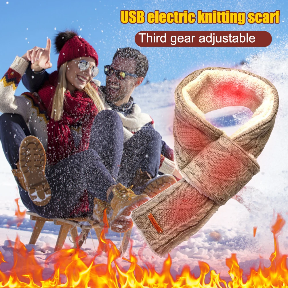 

Fashion Electric Heating Neckerchief Collar 3 Gear Regulation Knitted Electric Warm Scarf Cycling Skiing Electric Heated Scarfs