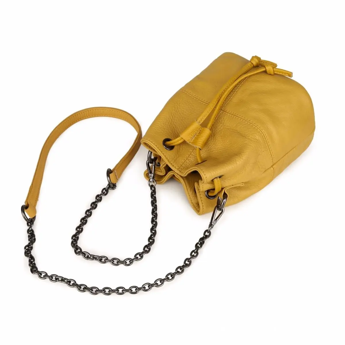 Vintage Original Handmade Leather Handbag For Women With Drawstring Bucket Cowhide Vegetable-tanned Leather Handbag For Women