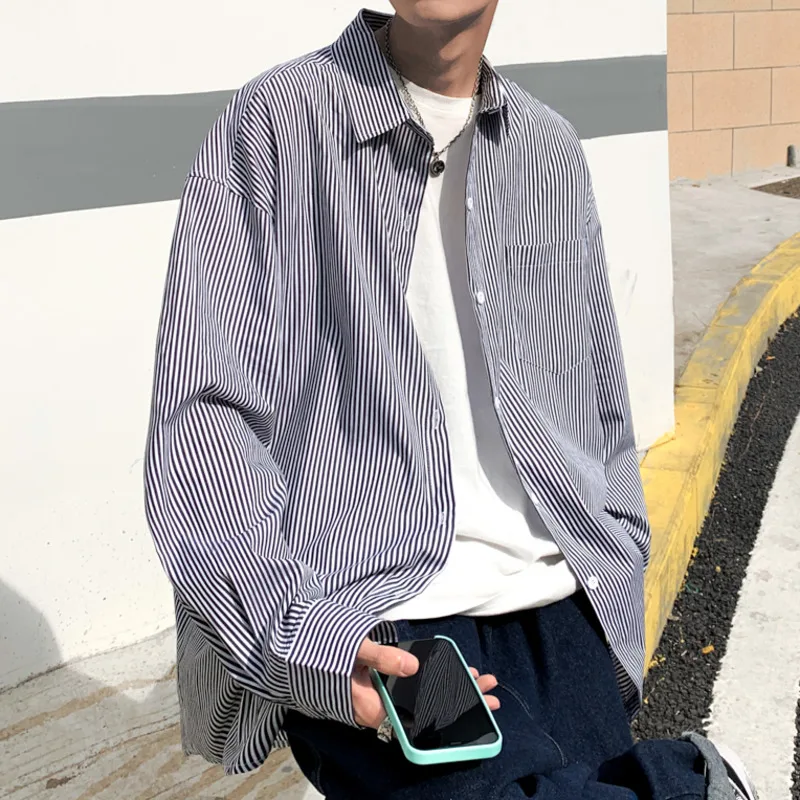 

Privathinker 2023 Весенняя Хлопковая полосатая рубашка с длинными рукавами Корейская одежда Большие размеры повседневные блузки модный мужской кардиган