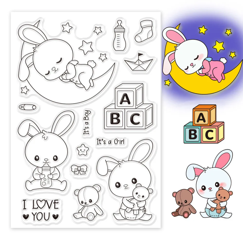 

1 лист, детские силиконовые штампы с кроликом для скрапбукинга