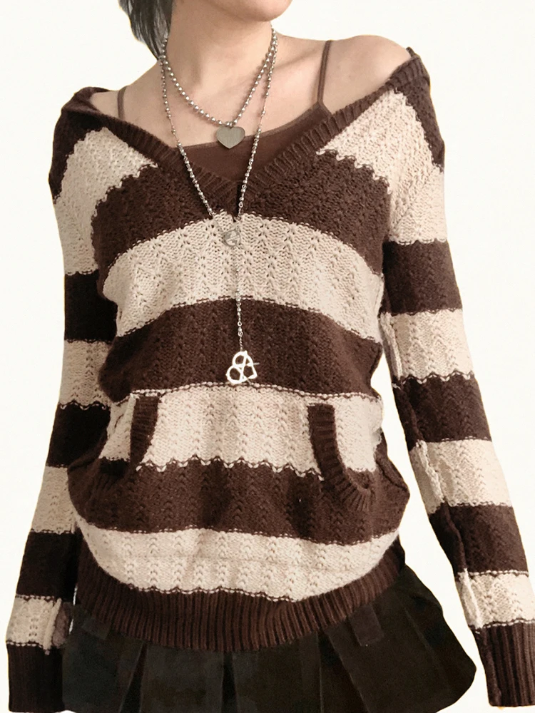 Свитер женский трикотажный в полоску с длинным рукавом | Женская одежда