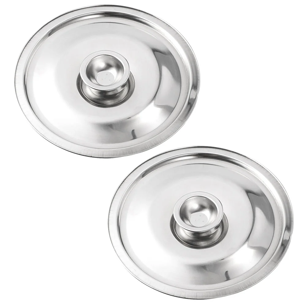 

2 Pcs Stainless Steel Taste Cup Lid Lids Household Seasoning Pot Cooker Universal Metal Oil Cover Grease