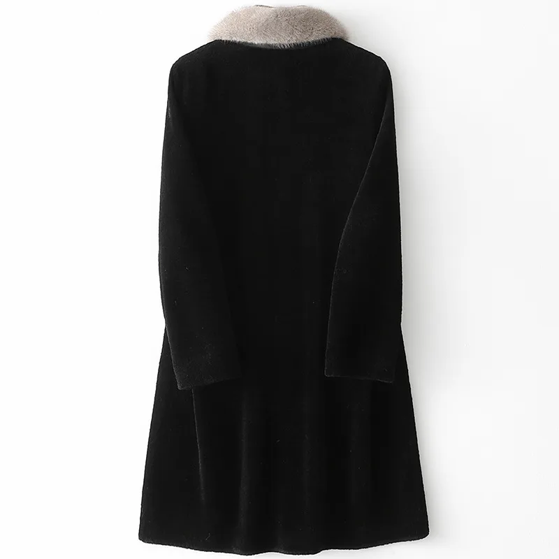 Winter Wool 2022 fashion mink wool collar sheep shearling coat for women