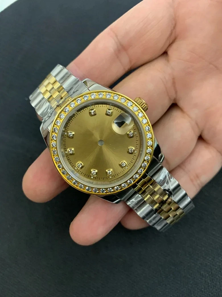 

36mm Mechanic Watch Accessories Case Set Stainless Steel Sapphire with diamonds Glass Dial for 2824 2836 2846 8200 Movements