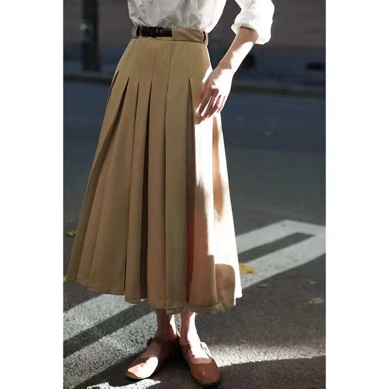 

High fashion 2022 Elastic Waist Maxi Tunic Skirt Women Casual pleated cotton linen skirts Robe Femme