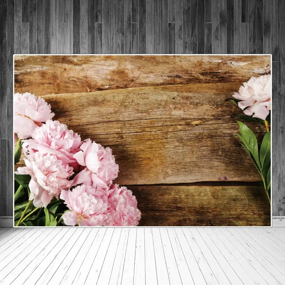 

Pink Blossom Flowers Photography Backdrops Decoration Fade Wooden Board Planks Sign Baby Photobooth Photo Backgrounds Banner