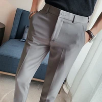 fashion business dress pants for men 2022 summer ankle length embroidery suit pant casual wedding slim office social trousers