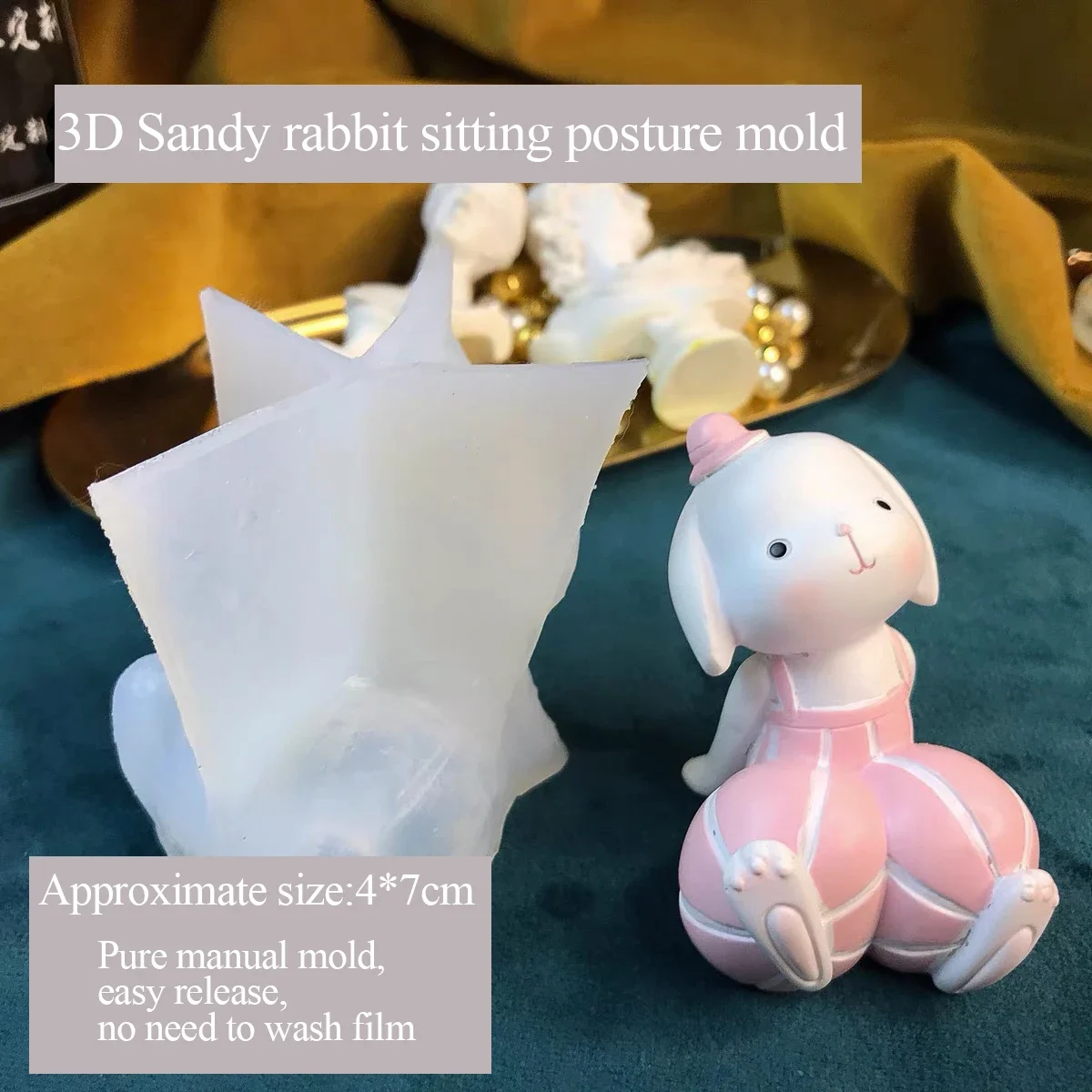 Фото Прекрасная 3D-силиконовая форма для рукоделия: кролик в сидячей позе, для выпечки и украшения тортов №1