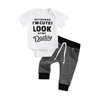 2pcs baby boys outfit toddlers summer letter printing short sleeve round collar bodysuit color matching trousers casual set