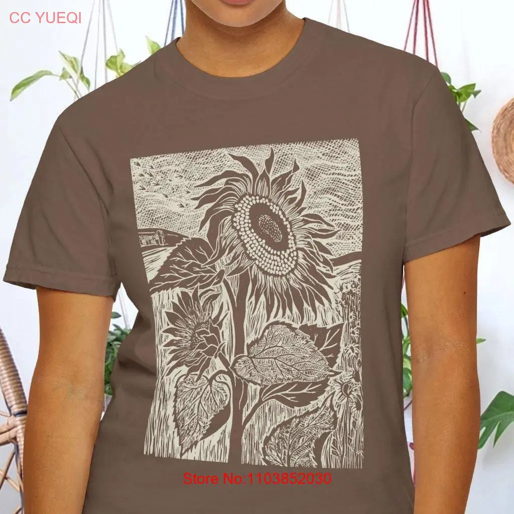 Boho sunflower shirt abstract comfort colors wild flowers T cottagecore tee linocut design long or short sleeves