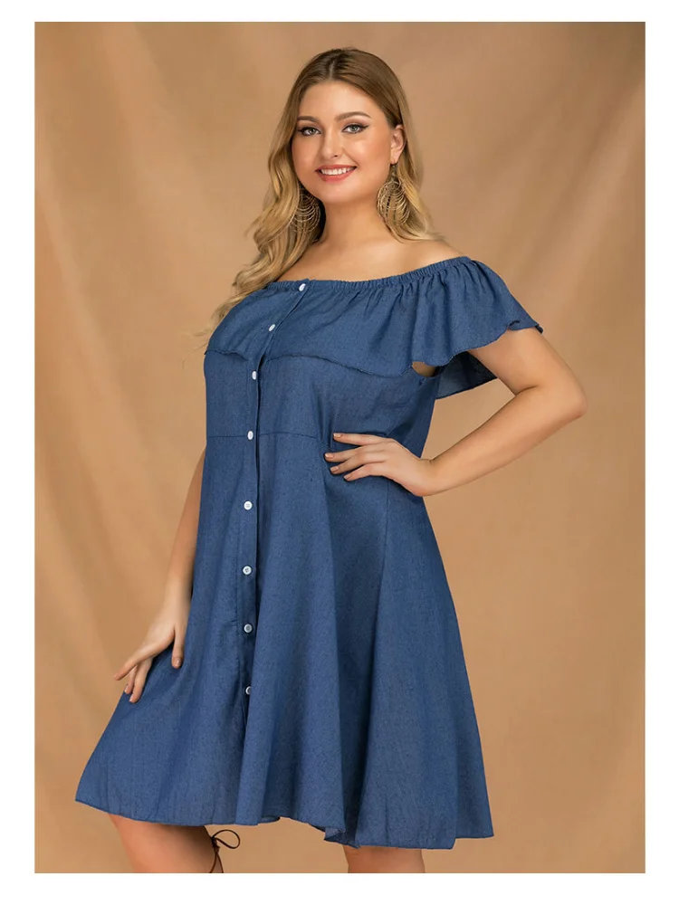 Women new one-shoulder high-grade loose plus size A denim dress vestidos femininos frete grátis  party dress