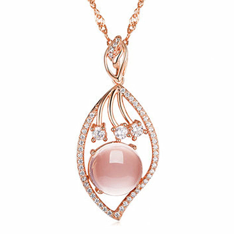 

Luxury RoseGold Color Women Necklace Cute Geometric Hibiscus stone ZIrcon Pendant Necklaces For Women Anniversary Party Jewelry
