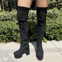 2022 luxury platform elegant long thigh high sexy ladies women boots goth stretch elastic thick high heels over the knee boots
