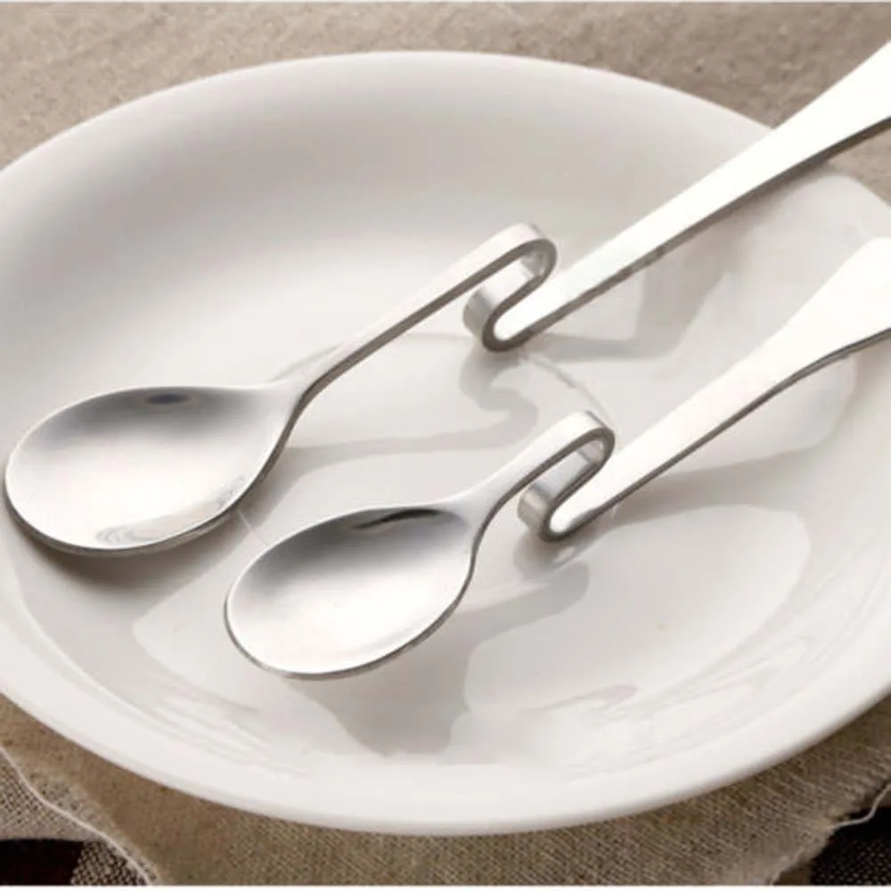 

Cute Curved Spoon Unique Teaspoon Condiment Drink Hanging Tea Coffee Dessert Dining Stainless Steel Drink Tableware Coffeeware