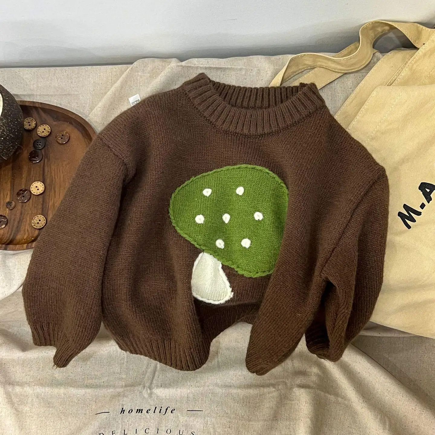 

New Autumn Winter Baby Knitted Mushroom Sweater Fashion Boy Kid Knit Shirt Coat Retro Girl Children Casual Tops Toddler Knitwear