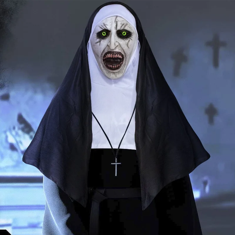 

Латексная Маска монахини на Хэллоуин, головной платок сестры, косплей, страшный призрак, головной убор, карнавальный костюм, реквизит, маска