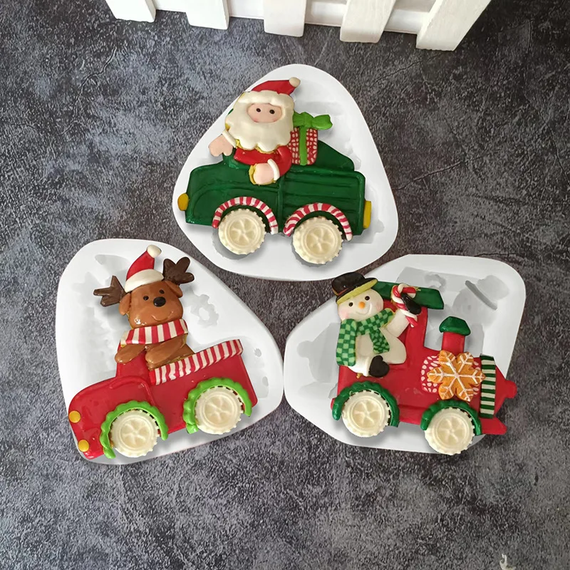 

DIY Christmas Snowman Locomotive Silicone Molds Xmas Santa Elk Car Cookie Mould Kitchen Accessories Baking Tools Decor Navidad