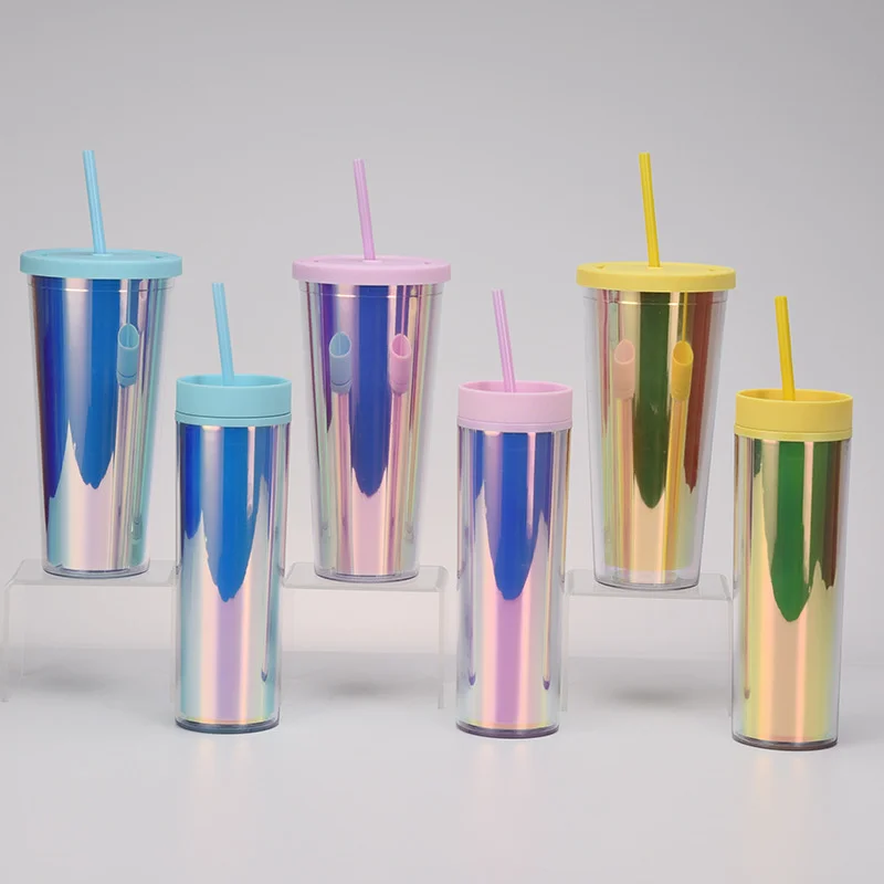 

Straight Thickened Handy Cup Double-layer Plastic Straw Cup Large Capacity Outdoor Magic Color Beverage Cup Can Be Customized