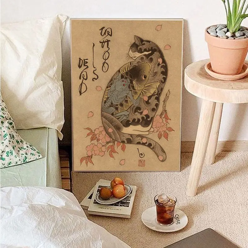 Японская кошка-Самурай в винтажном стиле высококачественные принты и постеры