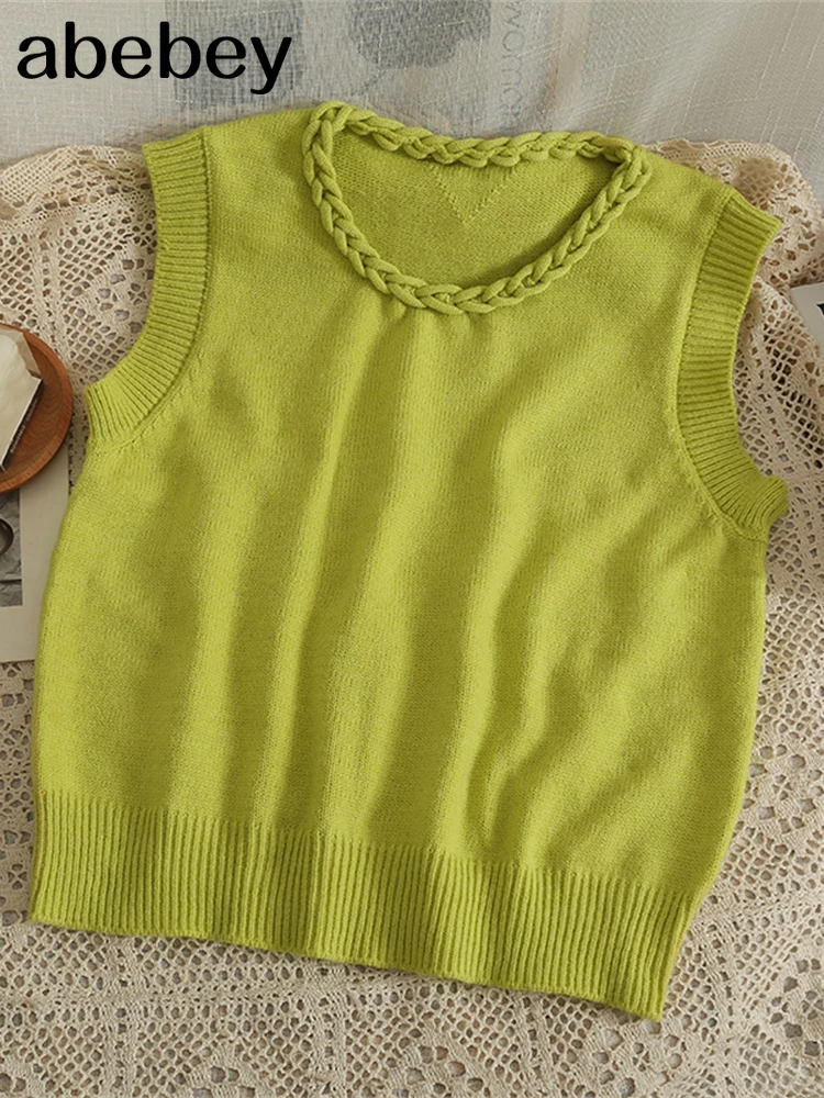 

Женский трикотажный свитер, однотонный пуловер с круглым вырезом, без рукавов, Y2k