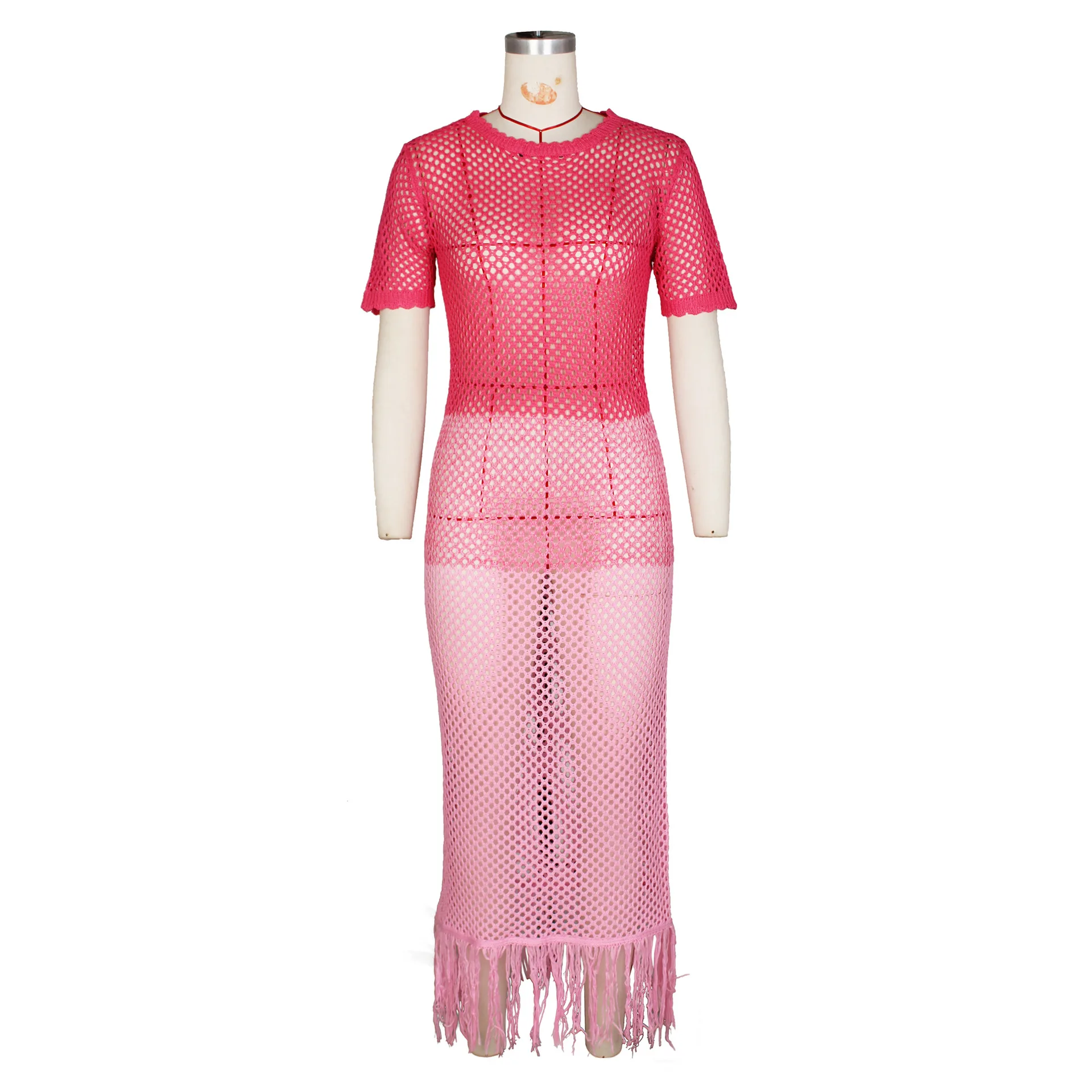 2024 пляжное длинное вязаное крючком платье с кисточками сексуальное женское