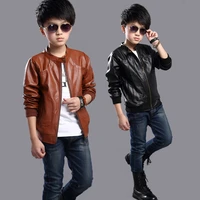 2022 winter autumn warm velvet boys pu leather brown jacket coat fashion children teenager outwear clothes 4 6 8 10 12 15 years