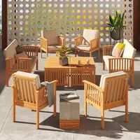 7-8 Person Patio Conversation Set with 2 Loveseats 4 Armchairs and 2 Coffee Tables and Cream Cushion for Garden Backyard