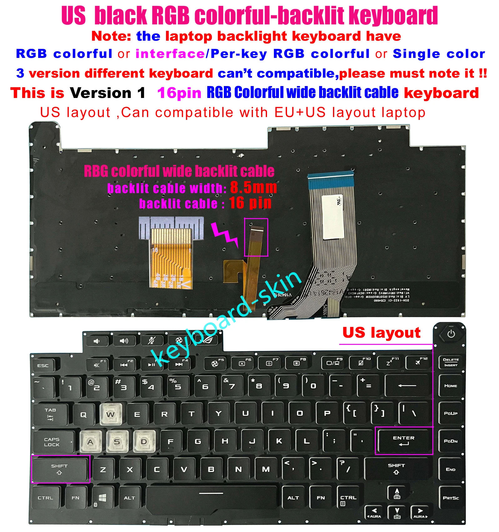 

Клавиатура с RGB-подсветкой, 16 контактов, для Asus ROG Strix G512 G512L G512LU G512LI G512LV G512LW G531G G531
