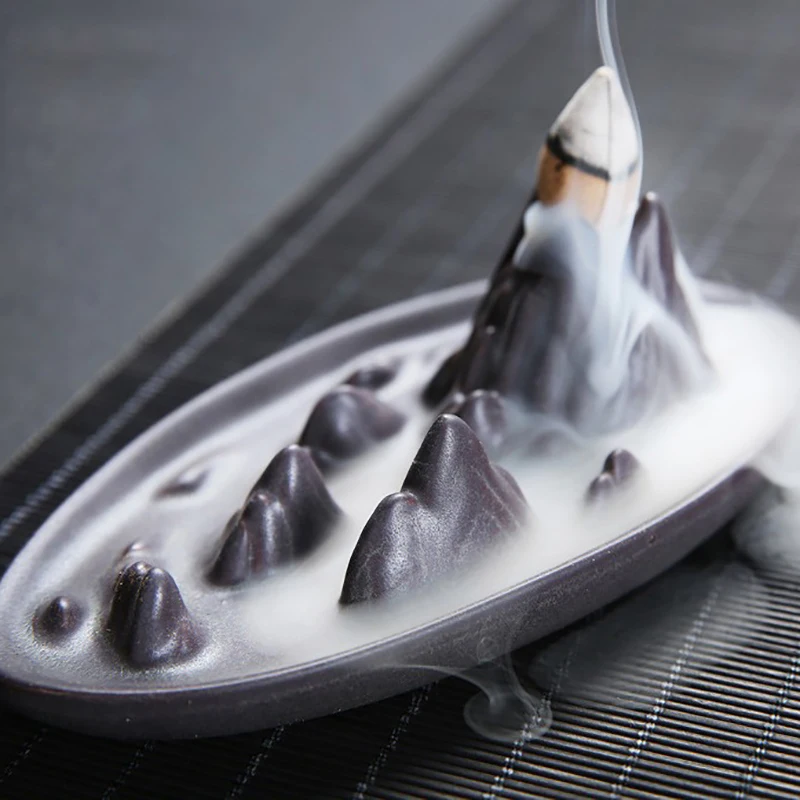 

1pc Mountain Backflow Incense Burner Incense Stick Holder Aromatherapy Purple Clay Censer Zen Yoga Hond Decor (Without Incense）