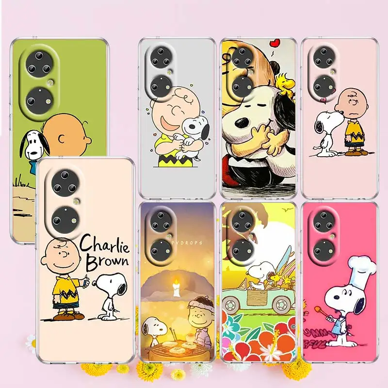 

Love Cartoon Cute Snoopy For Huawei P50 P40 P30 P20 Lite 5G Pro Nova 5T Y9S Y9 Prime Y6 2019 Transparent Soft TPU Phone Case