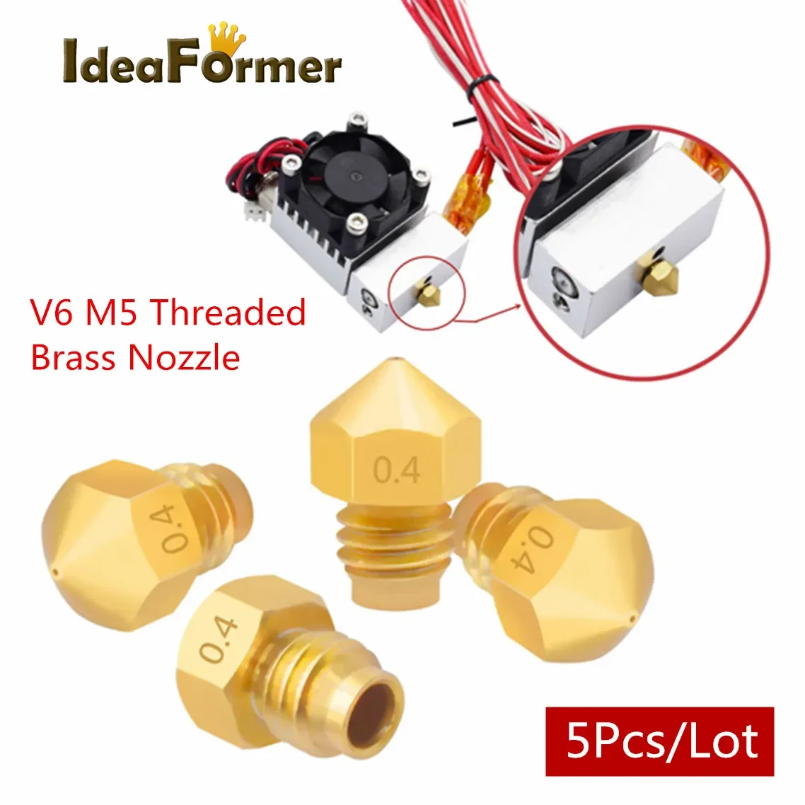 5 шт. латунные насадки для 3D-принтера V6 резьбовой винт M5 отверстие 0 4 мм подходит