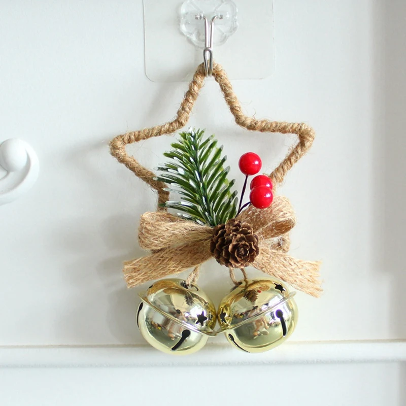 Christmas Festival Five-Pointed Star Metal Bell Accessory Pendant DIY Tree Bow