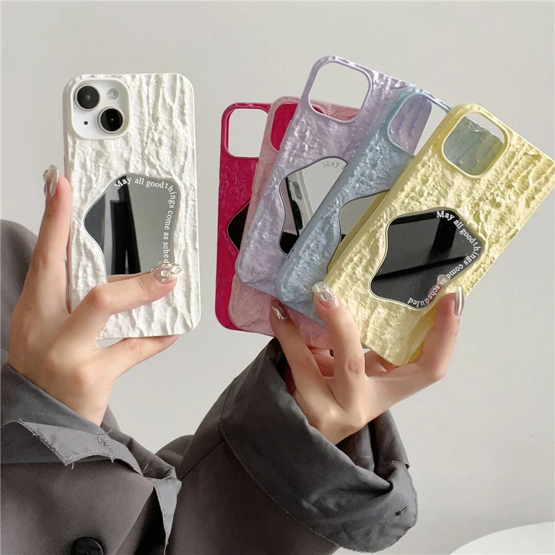 

For iPhone 14 Pro Max Case Cute Lovely Mirror Girls Shockproof Ceramic Texture Cover for iPhone 13 11 12 Phone Cases Silicone