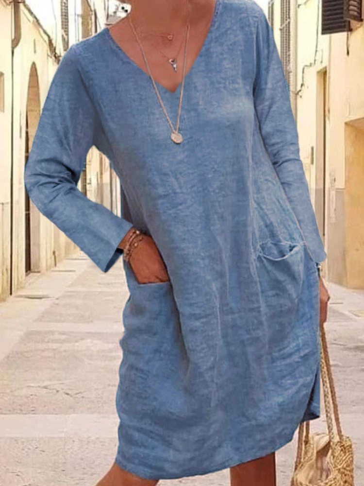 

Summer Oversize Women's Clothing Dress Casual Long Sleeve V-neck Loose Dresses Female New Elegant Fashion Black Clothes Ladies