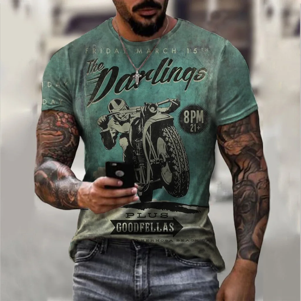 

2022 Summer New Men's T-Shirt Casual Digital 3D Racing Print Slim Pullover Men's T-Shirt