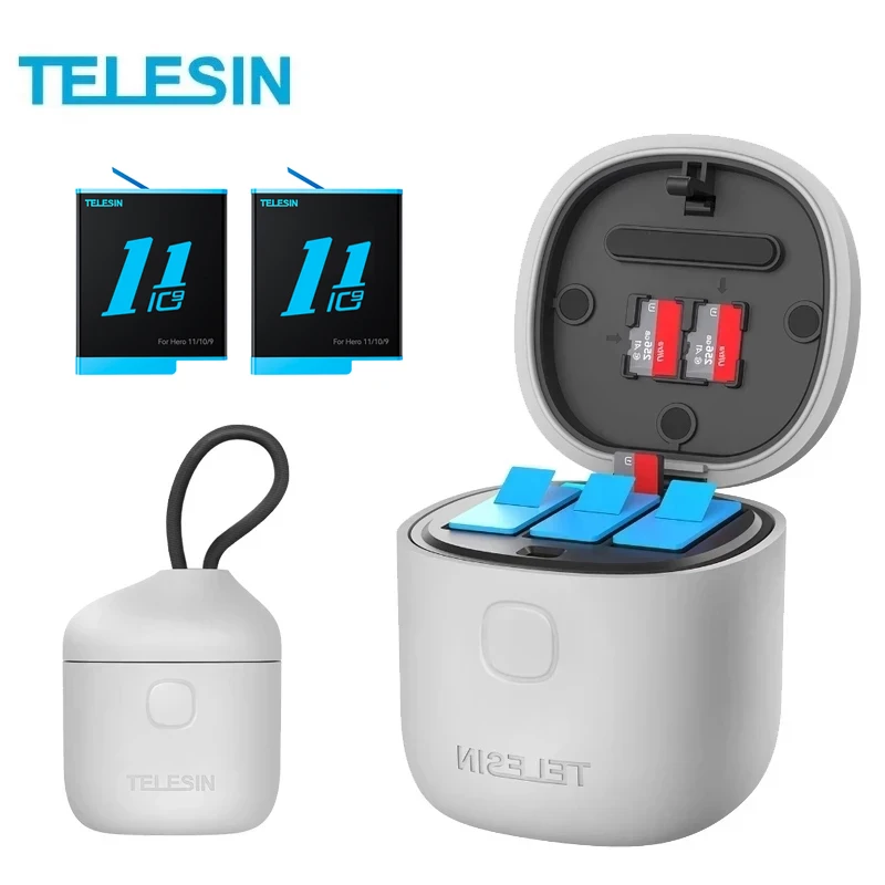 

TELESIN 3Pack 1750mAh Battery GoPro 3 Ways Charger TF Card Reader Storage Charging Box for GoPro Hero 11 10 9 Black Accessory