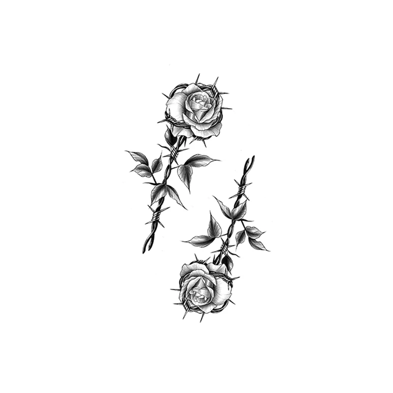 

Rose Flower Temporary Tattoos for Women Sexy Black Wire Knot Fake Tattoo Sticker Leaves Waterproof Tatoo Body Art Chest Neck Arm