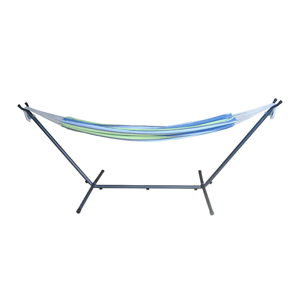 

Mainstays Blue Striped Hammock with Metal Stand, Portable Carrying Case, Blue Color camping hammock hammock stand