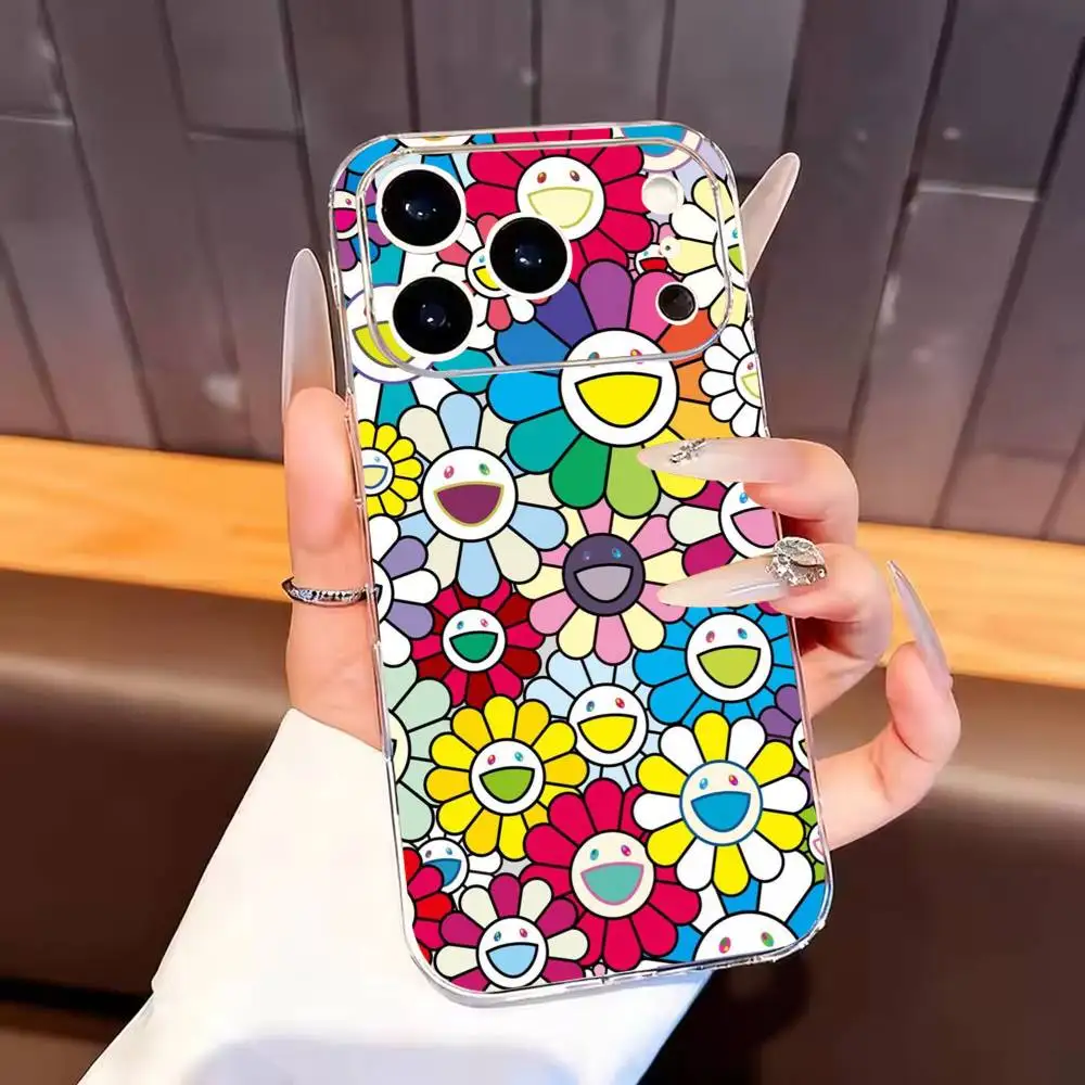 Чехол для телефона с цветами Такаши Мураками для iPhone 17, 16, 15, 14, 13, 12, 11 Plus, Pro Max, мягкий прозрачный чехол (art.: 3920dad9240f2) - 3920dad9240f2