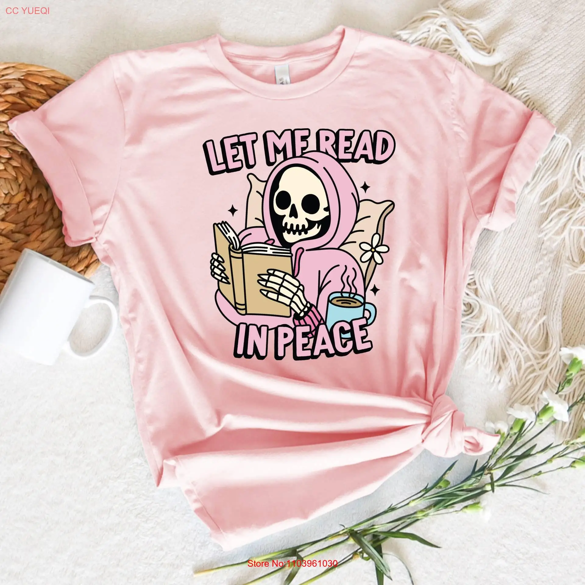Забавная футболка со скелетом и книгой Позвольте мне читать в мире учитель