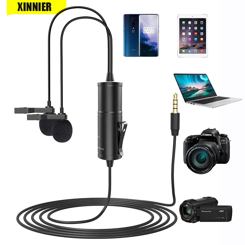 

XINNIER 4m Recording Dual Microfone Lavalier Lapel Microphone Video Mic For Youtube Video Record Mic For Pc iPhone Android