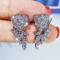 2021 new aaaa zircon flower earrings fashion charm womens rose earrings silver color womens jewelry korean earrings