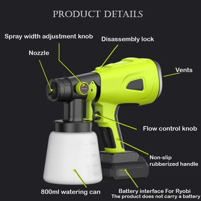 Электрический инструмент с аккумулятором для RYOBI распылитель краски 18 в 800 мл 200