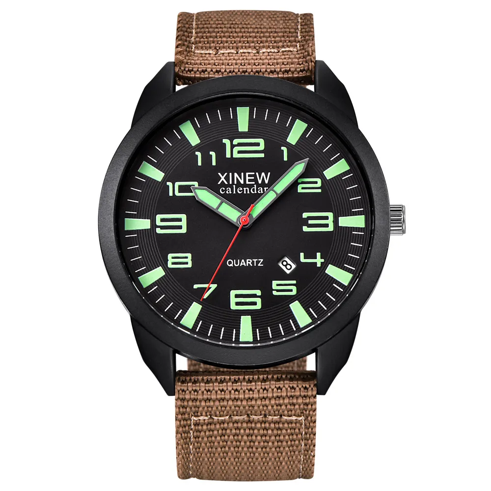 

Xinew Nylon Strap Watches Men Casual Auto Date Quartz Watch Military Army Green Watch Simple Analog Sport Man Wrist Watch