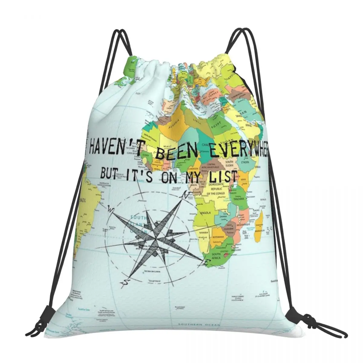 

I Haven't Been Everywhere But It's On My List - Travel Quote Drawstring Bags Portable Backpacks Drawstring Bundle Pocket