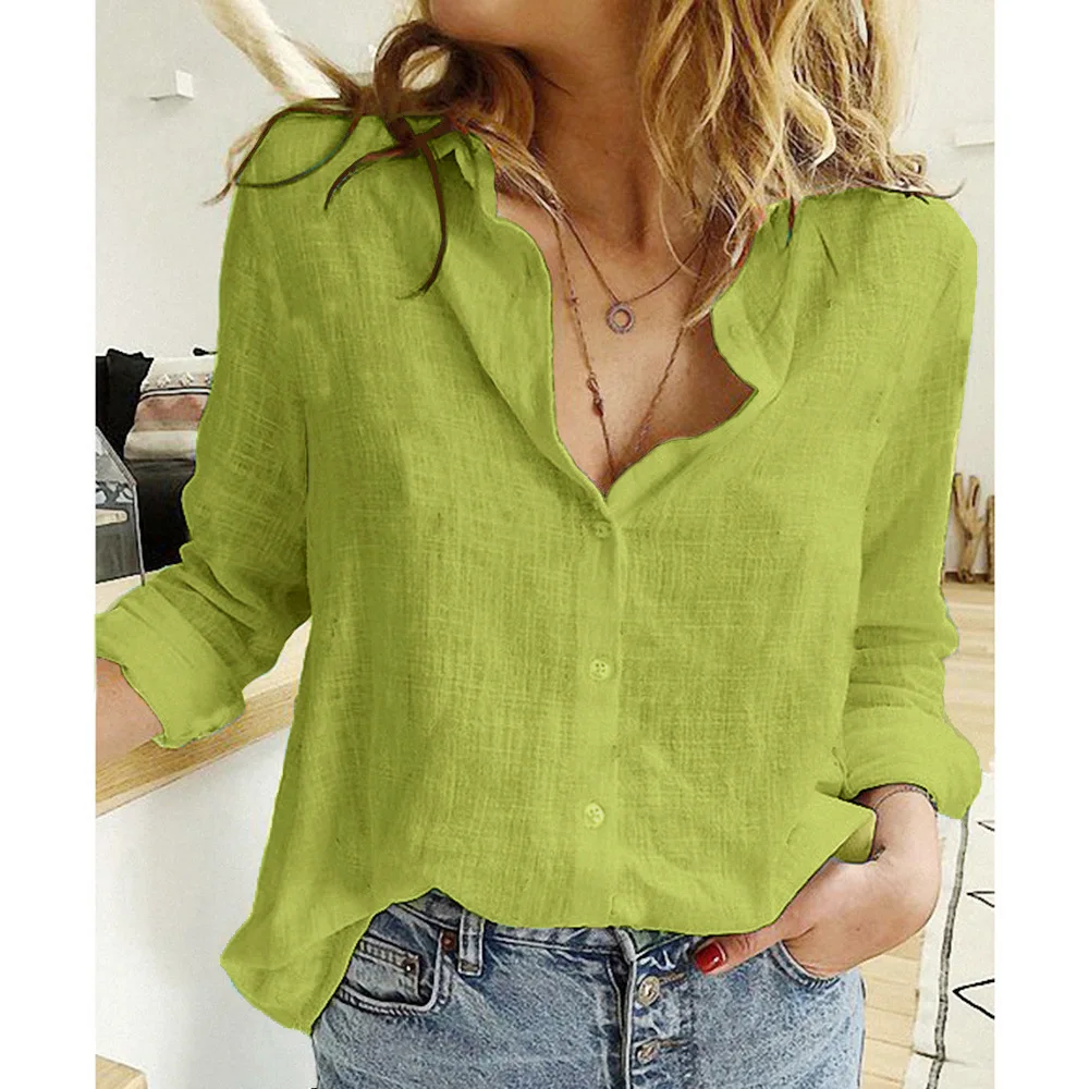 Leisure Green Apricot Shirts Button Lapel Cardigan Top Lady Loose Long Sleeve Oversized Shirt Womens Blouses Autumn Blusas Mujer