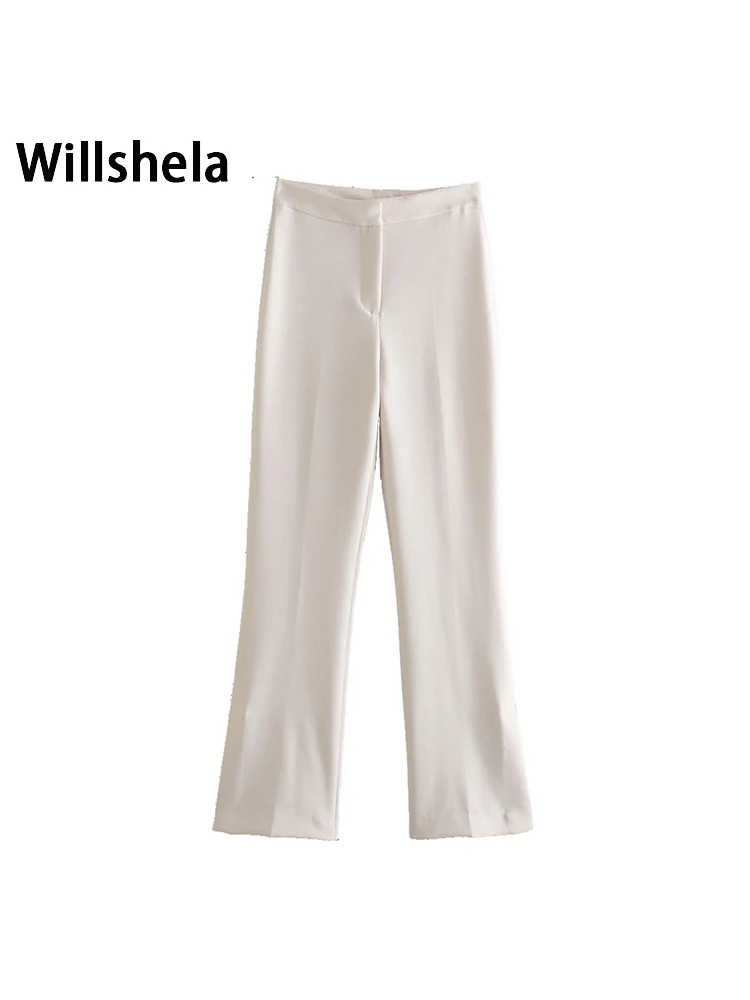 

Willshela Women Fashion Solid Front Zipper Trousers Vintage Full Length Mid Waist Female Chic Lady Straight Pants